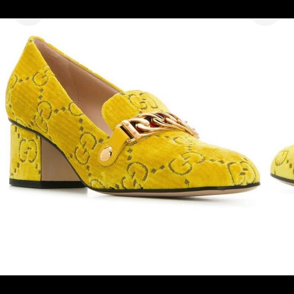 Authentic Gucci YELLOW Velvet Gg Loafers Pumps